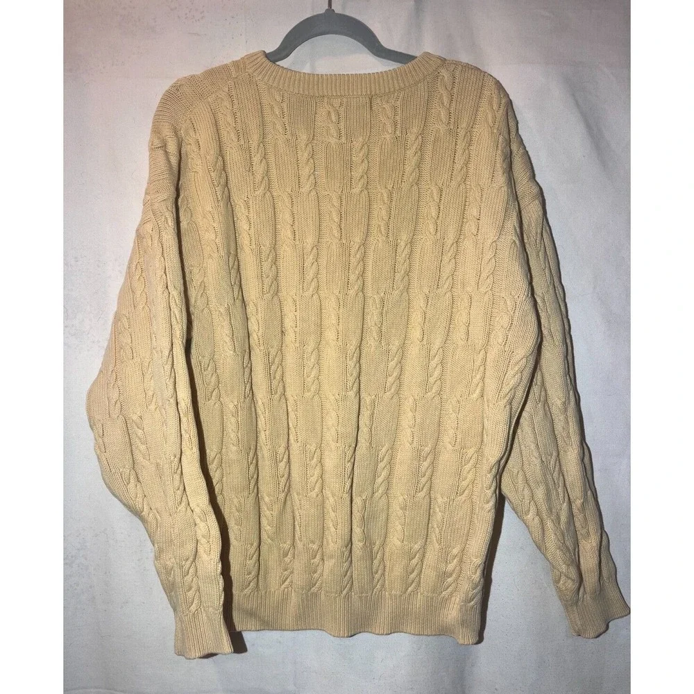 Chaps Ralph Lauren Sweater Adult SZ L Yellow Relaxed Cable Knit Pullover Q27